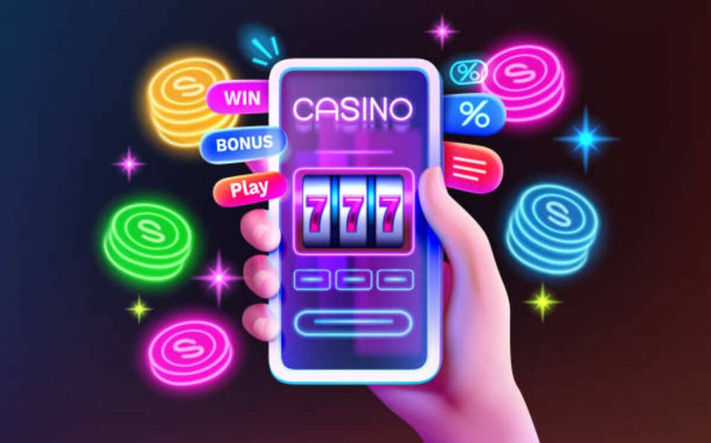 casino online vegas 777 slots phone screen game vector illustration 1